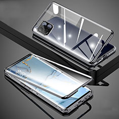 Handyhülle Hülle Luxus Aluminium Metall Rahmen Spiegel 360 Grad Ganzkörper Tasche für Oppo A53 5G Schwarz