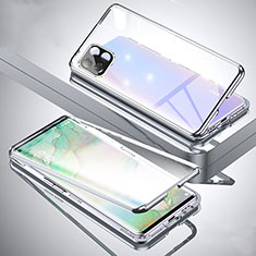 Handyhülle Hülle Luxus Aluminium Metall Rahmen Spiegel 360 Grad Ganzkörper Tasche für Oppo A53 5G Silber
