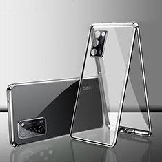 Handyhülle Hülle Luxus Aluminium Metall Rahmen Spiegel 360 Grad Ganzkörper Tasche für Oppo A53s 5G Silber