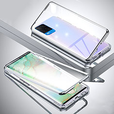 Handyhülle Hülle Luxus Aluminium Metall Rahmen Spiegel 360 Grad Ganzkörper Tasche für Oppo A54 4G Silber