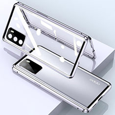 Handyhülle Hülle Luxus Aluminium Metall Rahmen Spiegel 360 Grad Ganzkörper Tasche für Oppo A54s Silber