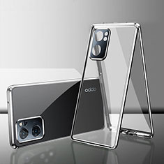 Handyhülle Hülle Luxus Aluminium Metall Rahmen Spiegel 360 Grad Ganzkörper Tasche für Oppo A56S 5G Silber