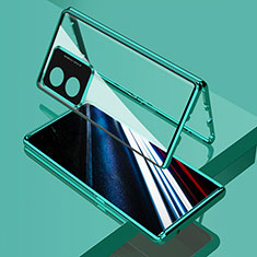 Handyhülle Hülle Luxus Aluminium Metall Rahmen Spiegel 360 Grad Ganzkörper Tasche für Oppo A58 4G Grün