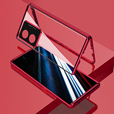 Handyhülle Hülle Luxus Aluminium Metall Rahmen Spiegel 360 Grad Ganzkörper Tasche für Oppo A58 4G Rot