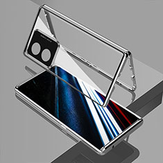Handyhülle Hülle Luxus Aluminium Metall Rahmen Spiegel 360 Grad Ganzkörper Tasche für Oppo A58 4G Silber
