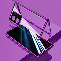 Handyhülle Hülle Luxus Aluminium Metall Rahmen Spiegel 360 Grad Ganzkörper Tasche für Oppo A58 4G Violett