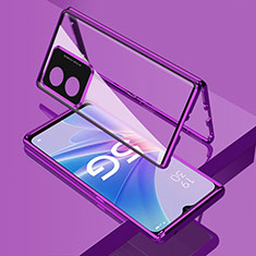 Handyhülle Hülle Luxus Aluminium Metall Rahmen Spiegel 360 Grad Ganzkörper Tasche für Oppo A58 5G Violett