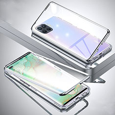 Handyhülle Hülle Luxus Aluminium Metall Rahmen Spiegel 360 Grad Ganzkörper Tasche für Oppo A93 Silber