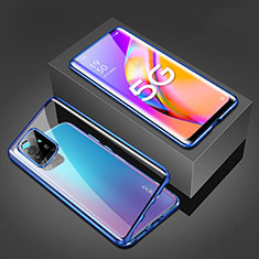 Handyhülle Hülle Luxus Aluminium Metall Rahmen Spiegel 360 Grad Ganzkörper Tasche für Oppo A94 5G Blau