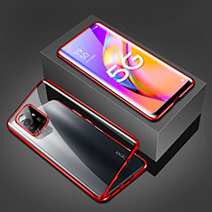 Handyhülle Hülle Luxus Aluminium Metall Rahmen Spiegel 360 Grad Ganzkörper Tasche für Oppo A94 5G Rot