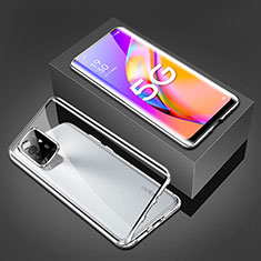 Handyhülle Hülle Luxus Aluminium Metall Rahmen Spiegel 360 Grad Ganzkörper Tasche für Oppo A94 5G Silber