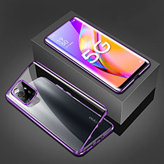 Handyhülle Hülle Luxus Aluminium Metall Rahmen Spiegel 360 Grad Ganzkörper Tasche für Oppo A94 5G Violett