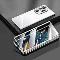Handyhülle Hülle Luxus Aluminium Metall Rahmen Spiegel 360 Grad Ganzkörper Tasche für Oppo Find N 5G Silber