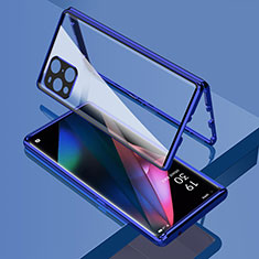 Handyhülle Hülle Luxus Aluminium Metall Rahmen Spiegel 360 Grad Ganzkörper Tasche für Oppo Find X3 5G Blau