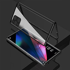 Handyhülle Hülle Luxus Aluminium Metall Rahmen Spiegel 360 Grad Ganzkörper Tasche für Oppo Find X3 5G Schwarz