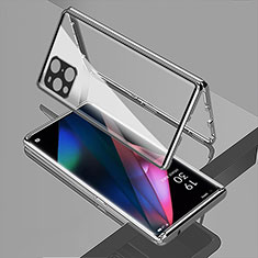 Handyhülle Hülle Luxus Aluminium Metall Rahmen Spiegel 360 Grad Ganzkörper Tasche für Oppo Find X3 5G Silber