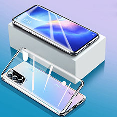 Handyhülle Hülle Luxus Aluminium Metall Rahmen Spiegel 360 Grad Ganzkörper Tasche für Oppo Find X3 Lite 5G Silber
