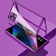 Handyhülle Hülle Luxus Aluminium Metall Rahmen Spiegel 360 Grad Ganzkörper Tasche für Oppo Find X3 Pro 5G Violett