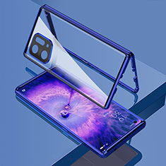 Handyhülle Hülle Luxus Aluminium Metall Rahmen Spiegel 360 Grad Ganzkörper Tasche für Oppo Find X5 5G Blau