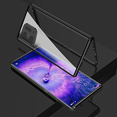 Handyhülle Hülle Luxus Aluminium Metall Rahmen Spiegel 360 Grad Ganzkörper Tasche für Oppo Find X5 5G Schwarz