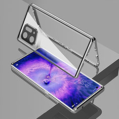 Handyhülle Hülle Luxus Aluminium Metall Rahmen Spiegel 360 Grad Ganzkörper Tasche für Oppo Find X5 5G Silber