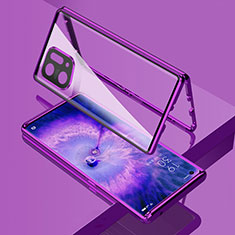 Handyhülle Hülle Luxus Aluminium Metall Rahmen Spiegel 360 Grad Ganzkörper Tasche für Oppo Find X5 5G Violett