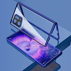 Handyhülle Hülle Luxus Aluminium Metall Rahmen Spiegel 360 Grad Ganzkörper Tasche für Oppo Find X5 Pro 5G Blau