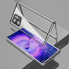 Handyhülle Hülle Luxus Aluminium Metall Rahmen Spiegel 360 Grad Ganzkörper Tasche für Oppo Find X5 Pro 5G Silber