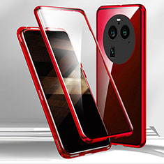 Handyhülle Hülle Luxus Aluminium Metall Rahmen Spiegel 360 Grad Ganzkörper Tasche für Oppo Find X6 5G Rot