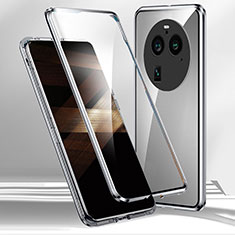 Handyhülle Hülle Luxus Aluminium Metall Rahmen Spiegel 360 Grad Ganzkörper Tasche für Oppo Find X6 5G Silber