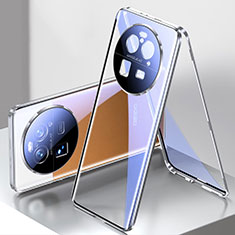 Handyhülle Hülle Luxus Aluminium Metall Rahmen Spiegel 360 Grad Ganzkörper Tasche für Oppo Find X6 Pro 5G Silber