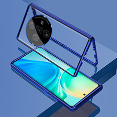 Handyhülle Hülle Luxus Aluminium Metall Rahmen Spiegel 360 Grad Ganzkörper Tasche für Oppo Find X7 5G Blau