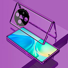Handyhülle Hülle Luxus Aluminium Metall Rahmen Spiegel 360 Grad Ganzkörper Tasche für Oppo Find X7 5G Violett