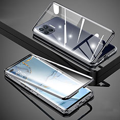 Handyhülle Hülle Luxus Aluminium Metall Rahmen Spiegel 360 Grad Ganzkörper Tasche für Oppo Reno4 F Schwarz