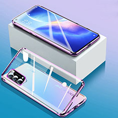 Handyhülle Hülle Luxus Aluminium Metall Rahmen Spiegel 360 Grad Ganzkörper Tasche für Oppo Reno5 5G Violett