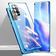 Handyhülle Hülle Luxus Aluminium Metall Rahmen Spiegel 360 Grad Ganzkörper Tasche für Oppo Reno5 Pro 5G Blau