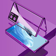 Handyhülle Hülle Luxus Aluminium Metall Rahmen Spiegel 360 Grad Ganzkörper Tasche für Oppo Reno7 Pro 5G Violett