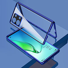 Handyhülle Hülle Luxus Aluminium Metall Rahmen Spiegel 360 Grad Ganzkörper Tasche für Oppo Reno8 5G Blau