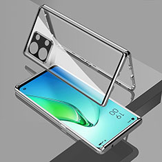 Handyhülle Hülle Luxus Aluminium Metall Rahmen Spiegel 360 Grad Ganzkörper Tasche für Oppo Reno8 5G Silber