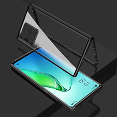 Handyhülle Hülle Luxus Aluminium Metall Rahmen Spiegel 360 Grad Ganzkörper Tasche für Oppo Reno8 Pro 5G Schwarz