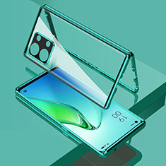 Handyhülle Hülle Luxus Aluminium Metall Rahmen Spiegel 360 Grad Ganzkörper Tasche für Oppo Reno9 5G Grün