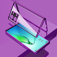 Handyhülle Hülle Luxus Aluminium Metall Rahmen Spiegel 360 Grad Ganzkörper Tasche für Oppo Reno9 5G Violett