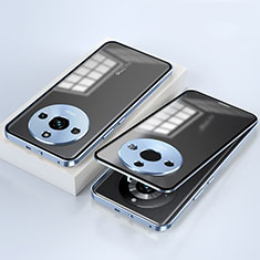Handyhülle Hülle Luxus Aluminium Metall Rahmen Spiegel 360 Grad Ganzkörper Tasche für Realme 11 Pro 5G Blau