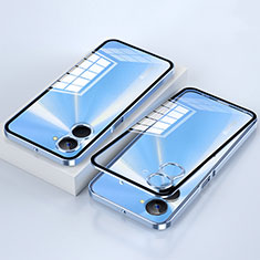 Handyhülle Hülle Luxus Aluminium Metall Rahmen Spiegel 360 Grad Ganzkörper Tasche für Realme V30 5G Blau
