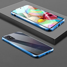 Handyhülle Hülle Luxus Aluminium Metall Rahmen Spiegel 360 Grad Ganzkörper Tasche für Samsung Galaxy A51 5G Blau