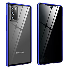 Handyhülle Hülle Luxus Aluminium Metall Rahmen Spiegel 360 Grad Ganzkörper Tasche für Samsung Galaxy Note 20 5G Blau