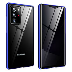 Handyhülle Hülle Luxus Aluminium Metall Rahmen Spiegel 360 Grad Ganzkörper Tasche für Samsung Galaxy Note 20 Ultra 5G Blau
