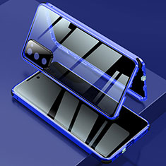 Handyhülle Hülle Luxus Aluminium Metall Rahmen Spiegel 360 Grad Ganzkörper Tasche für Samsung Galaxy S20 FE 4G Blau