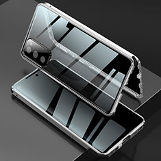 Handyhülle Hülle Luxus Aluminium Metall Rahmen Spiegel 360 Grad Ganzkörper Tasche für Samsung Galaxy S20 FE 4G Silber