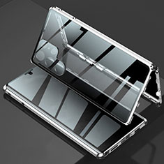 Handyhülle Hülle Luxus Aluminium Metall Rahmen Spiegel 360 Grad Ganzkörper Tasche für Samsung Galaxy S21 Ultra 5G Silber